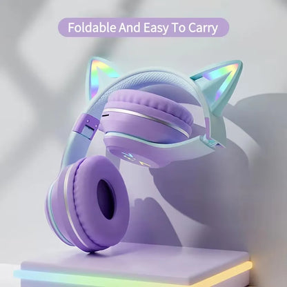 RGB Cat Ear Wireless Bluetooth Headphones – Luminous Gaming Headset with Microphone, Noise Reduction & HiFi Sound for Girls, Calls & Music