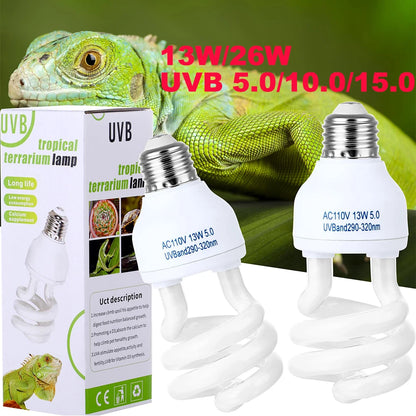 UVB 5.0/10.0 Reptile Heat Lamp Bulb – 13W/26W Energy-Saving UVB Lighting for Terrariums, Turtles, Lizards & Snakes