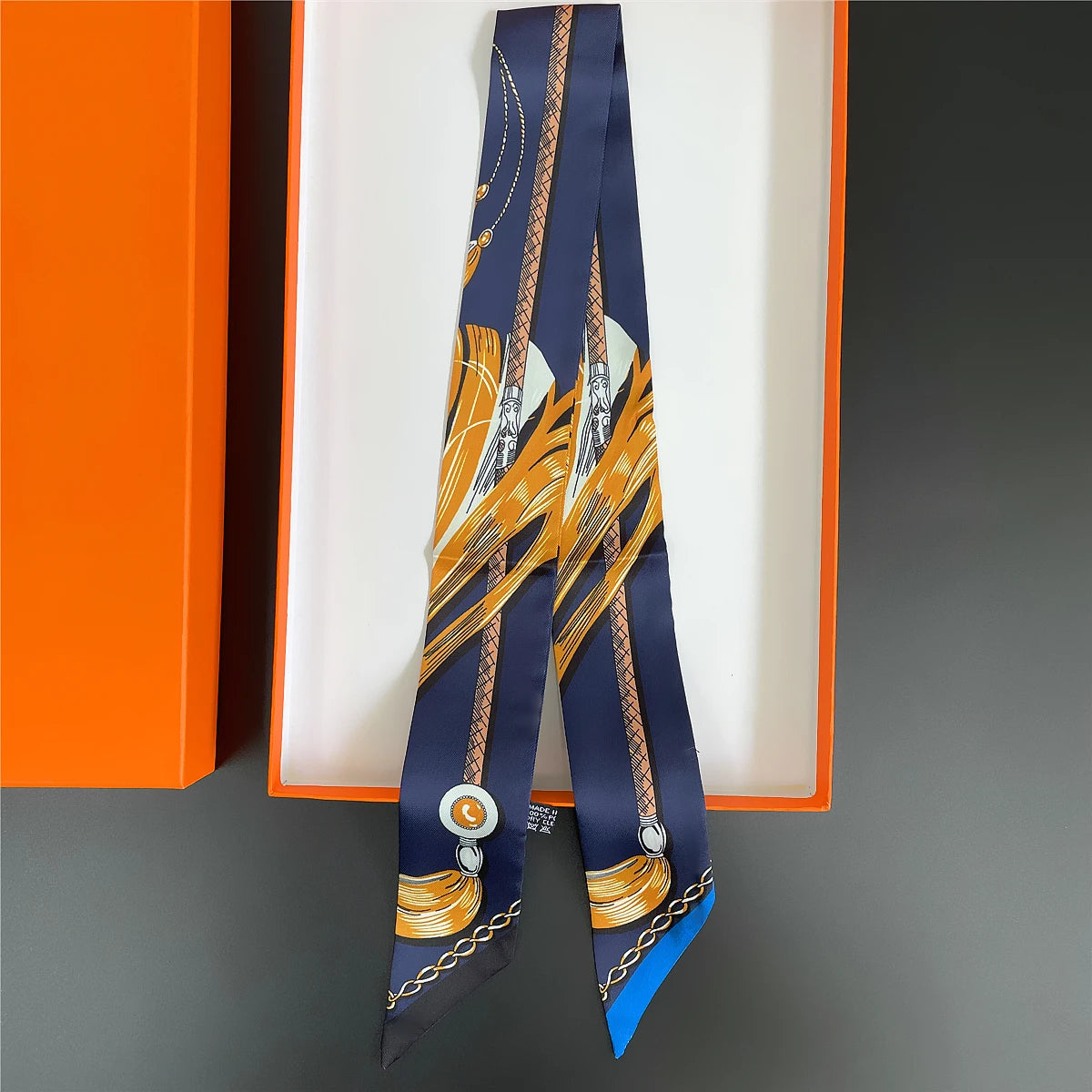 Pañuelo estrecho de sarga de seda 100 % de lujo para mujer, diseño de marca, pañuelo para bolso, pañuelo para el cuello, diadema para el pelo
