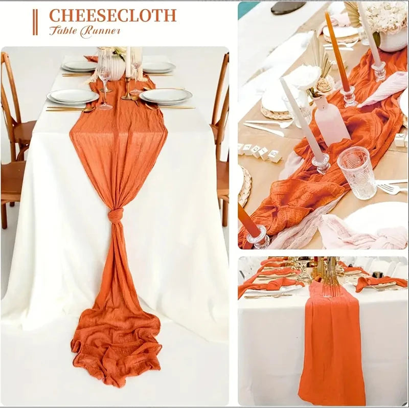 1PC Orange Gauze Table Runner – Translucent Boho Table Decoration for Weddings, Holiday Parties, Events & Home Dining Decor