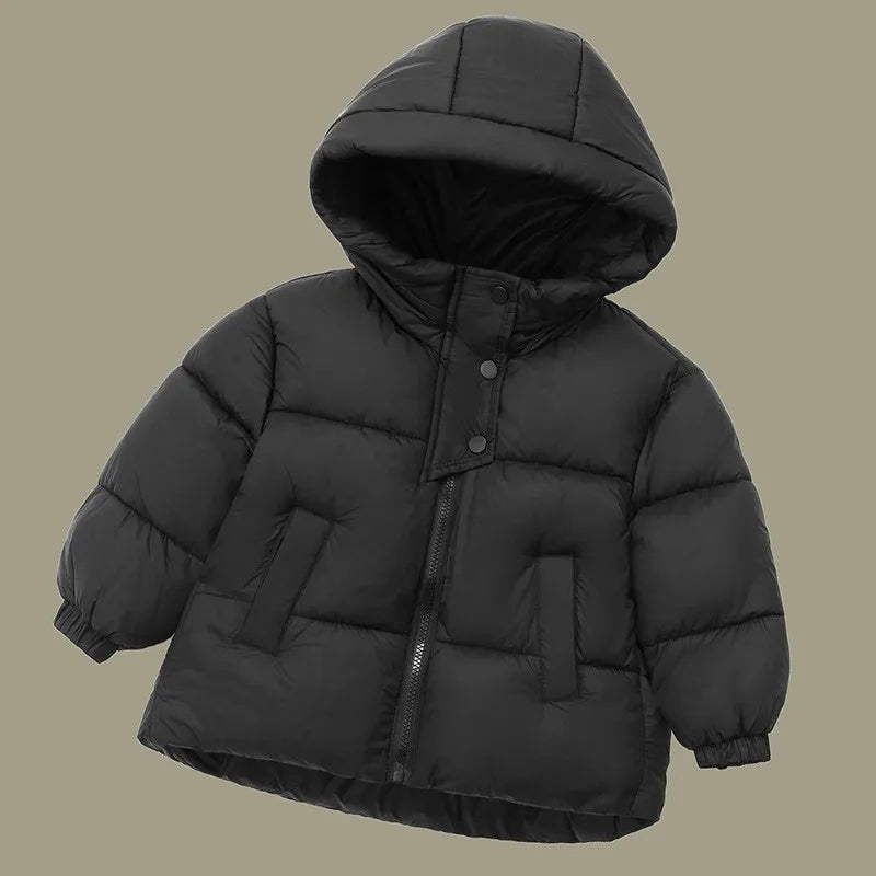 Kids Cotton-Padded Winter Jacket, Thick Warm Hooded Zipper Coat for Boys and Girls Ages 3-6, Solid Color Children’s Snowsuit Outerwear