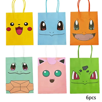 Pokémon Gift Bags – Pikachu Theme Birthday Party Packing Bags for Balloons, Candy, Snacks & Kids Party Favors (Charmander & Squirtle Design)