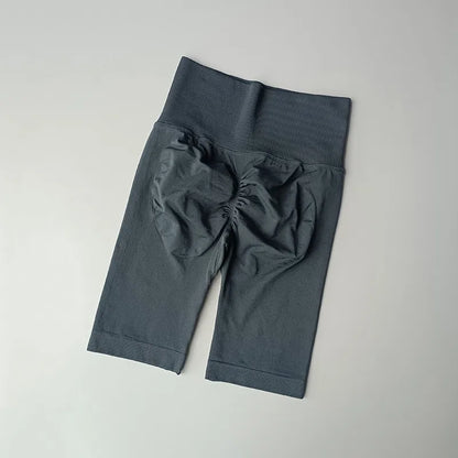 Pantalones cortos de yoga de cintura alta para mujer – Pantalones cortos deportivos fruncidos para realce de glúteos, para correr, gimnasio, fitness y control de abdomen