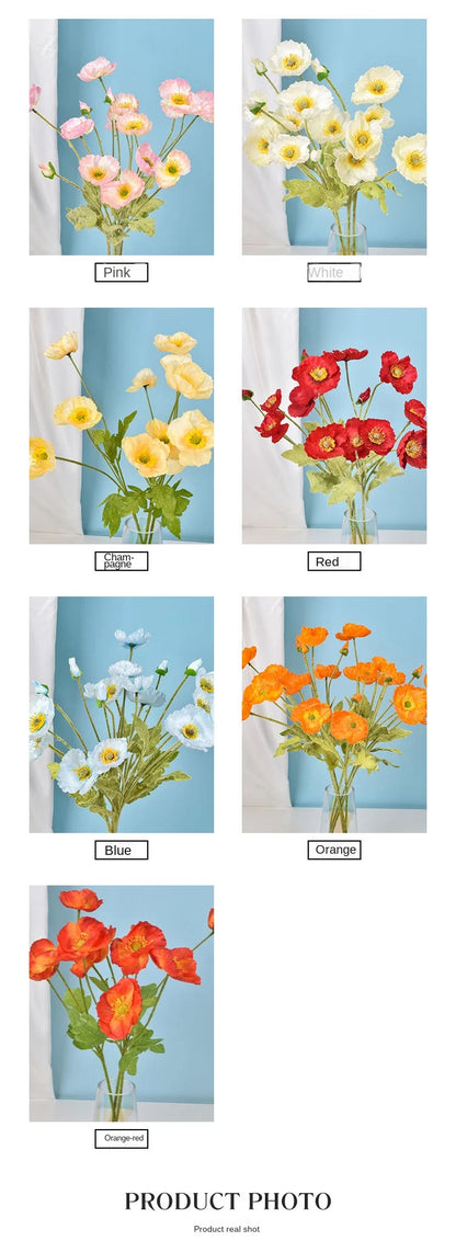 4 cabezas de amapolas artificiales – Ramo floral sintético de seda para arreglos de boda nupciales, decoración de fiestas, decoración de jardines y exhibiciones al aire libre