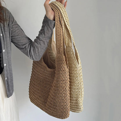 Sac à bandoulière en rotin tressé pour femmes – Grand sac cabas en paille tressée, sac de plage d'été pour femmes, sac de voyage décontracté pour les vacances, le shopping et un usage quotidien