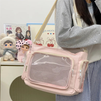 Bolso bandolera transparente de moda – Bolso de hombro Ita de gran capacidad para niñas, bolso mensajero de estilo escolar a la moda, bolso Kawaii versátil para uso diario y accesorios