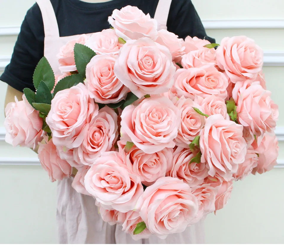 9 Heads Artificial Camellia Rose Bouquet – Realistic Faux Flowers for Wedding Decor, Party Displays, Home Decoration & Floral Gifts