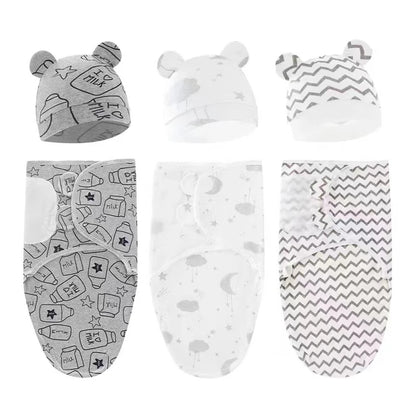 Manta Envolvente y Gorro para Recién Nacido – Envoltorio Suave de Algodón para Bebés de 0 a 6 Meses