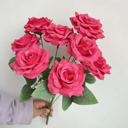 Ramo de rosas de diamantes de 9 cabezas – Rosas artificiales sintéticas con detalles de diamantes brillantes, arreglo floral realista para boda, decoración del hogar, sala de estar y regalo