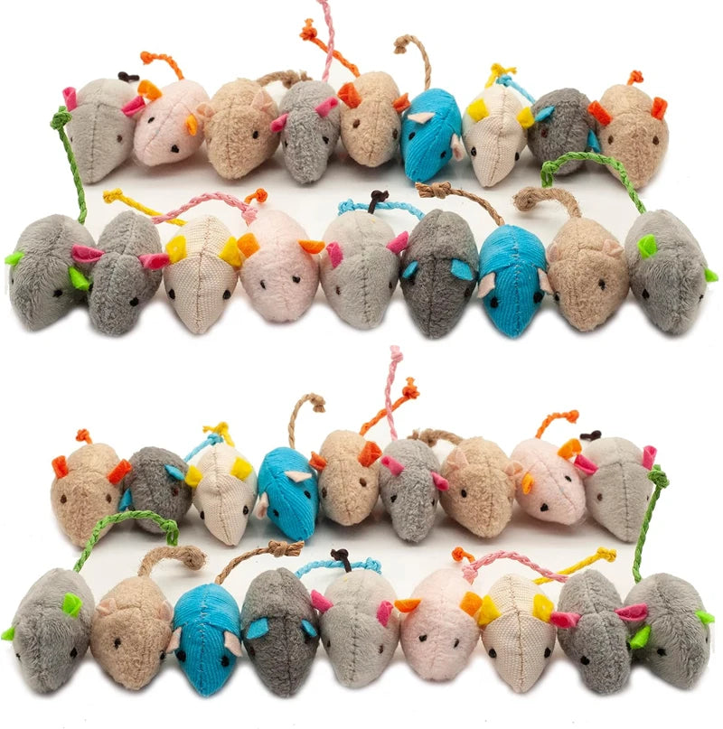 3/200PCS Rattle Cat Mouse Toys – Faux Fur Catnip Mice with Sound, Interactive Chew & Play Toys for Indoor Cats