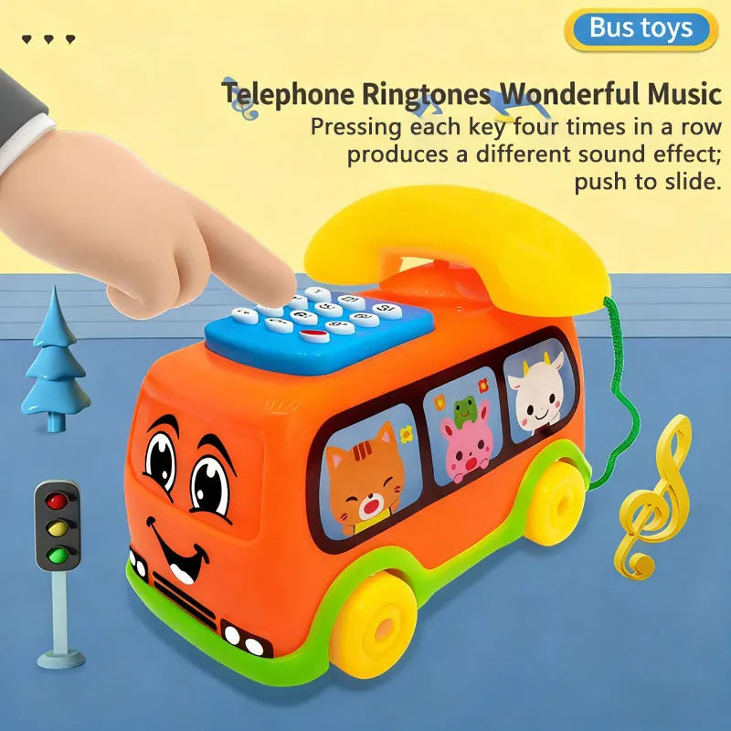 Jouet de Bus Téléphone Montessori pour Enfants – Véhicule Éducatif pour Tout-Petits de 1 an et plus, Jouet Interactif de Développement de l'Intelligence avec Clavier