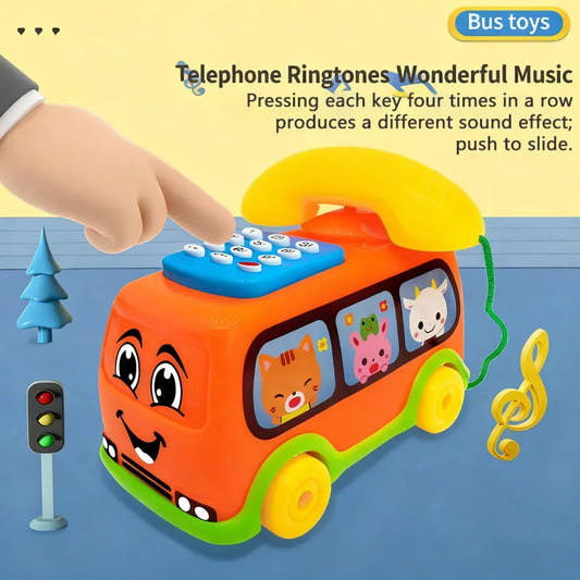 Juguete Educativo de Teléfono, Autobús y Coche Montessori para Niños – Vehículo de Aprendizaje Educativo para Niños Pequeños de 1+ Años, Juguete Interactivo con Teclado para el Desarrollo de la Inteligencia