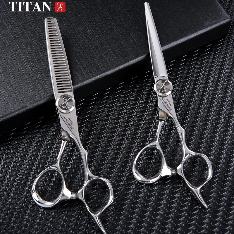 TITAN Kit de Ciseaux Professionnels de Coiffure – Ciseaux de Coupe et d'Effilage pour Barbiers, Ciseaux de Salon en Acier Japonais 440C 5.5/6.0/6.5/7.0 Pouces pour Coiffeurs et Barbiers