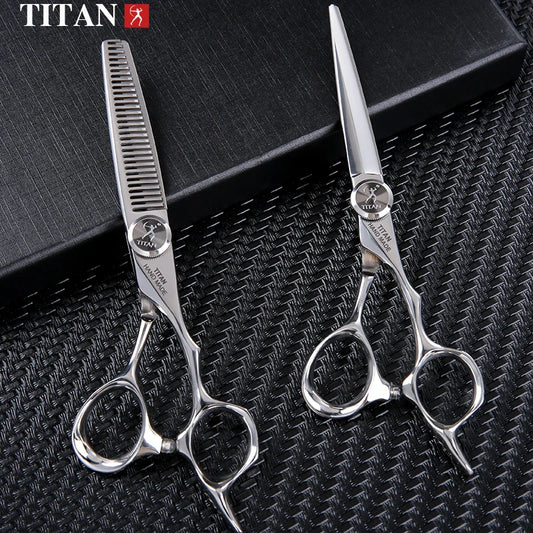 Set de Tijeras Profesionales de Peluquería TITAN – Tijeras de Corte y Entresacado para Barbero, Tijeras de Salón de Acero Japonés 440C de 5.5/6.0/6.5/7.0 Pulgadas para Peluqueros y Barberos