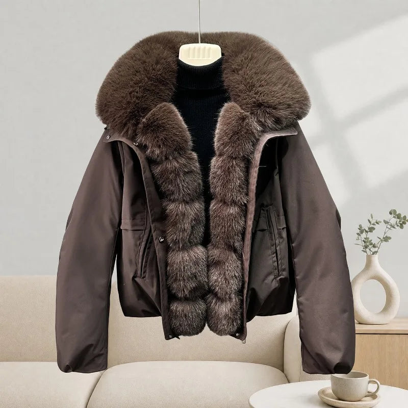 Women's 2026 Winter Parka Jacket Detachable Oversized Fur Collar Thick Cotton-Padded Coat Loose Fit Warm Short Puffer Outerwear for Students