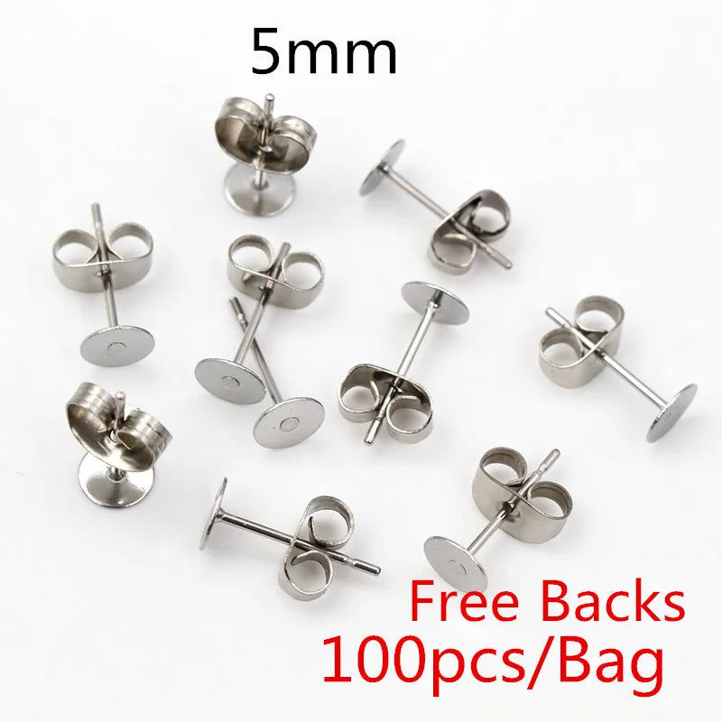 Clous de boucles d'oreilles en acier inoxydable doré, 50 à 100 pièces, avec attaches – Tiges de base vierges pour la fabrication de bijoux et boucles d'oreilles DIY