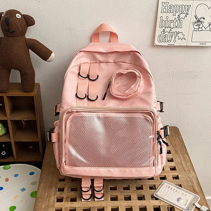 Mochila Ita Kawaii Estilo Collage – Mochila Escolar Transparente con Bolsillo en Forma de Corazón para Adolescentes, Mochila de Moda Japonesa JK, Mochila para Laptop para Mujeres, Bolso de Hombro para Estudiantes Estilo Harajuku 2024