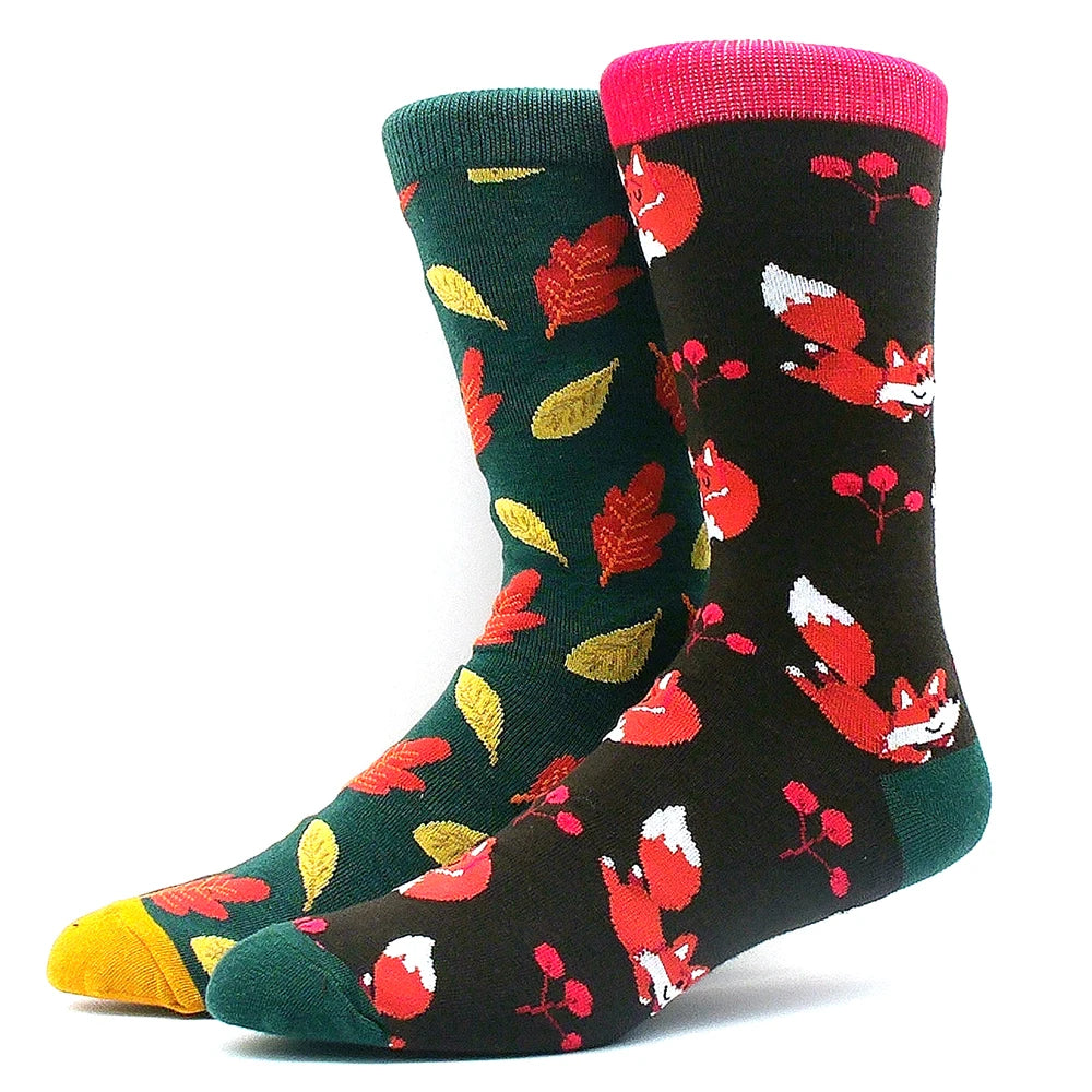 Funny Colorful Hip Hop Socks – Combed Cotton Animal, Astronaut & Geometric Print Socks for Men & Women, Business Dress Wear