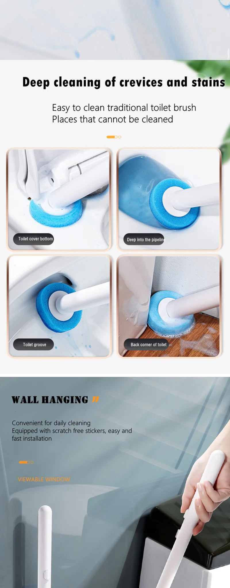 Wall Mounted Disposable Toilet Brush – Replaceable Toilet Cleaning Brush Set, Hygienic WC Scrubber Tool with Bathroom Storage Holder, Modern Bathroom Cleaning Accessory