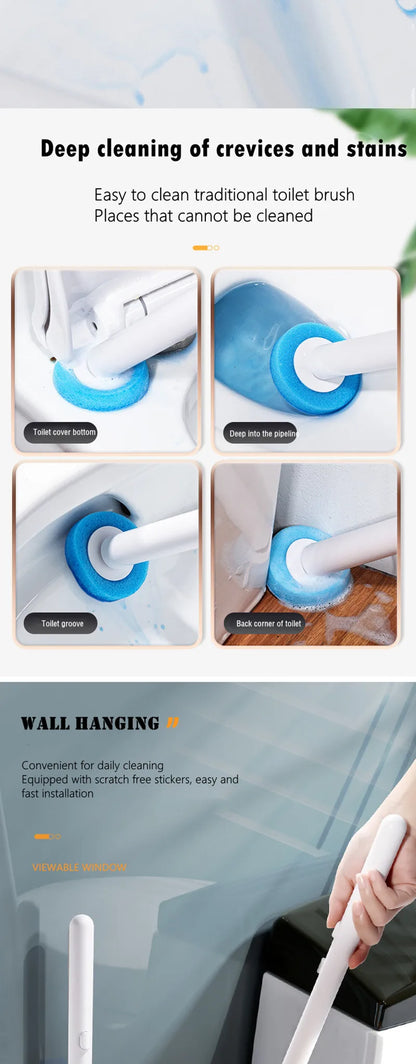 Wall Mounted Disposable Toilet Brush – Replaceable Toilet Cleaning Brush Set, Hygienic WC Scrubber Tool with Bathroom Storage Holder, Modern Bathroom Cleaning Accessory