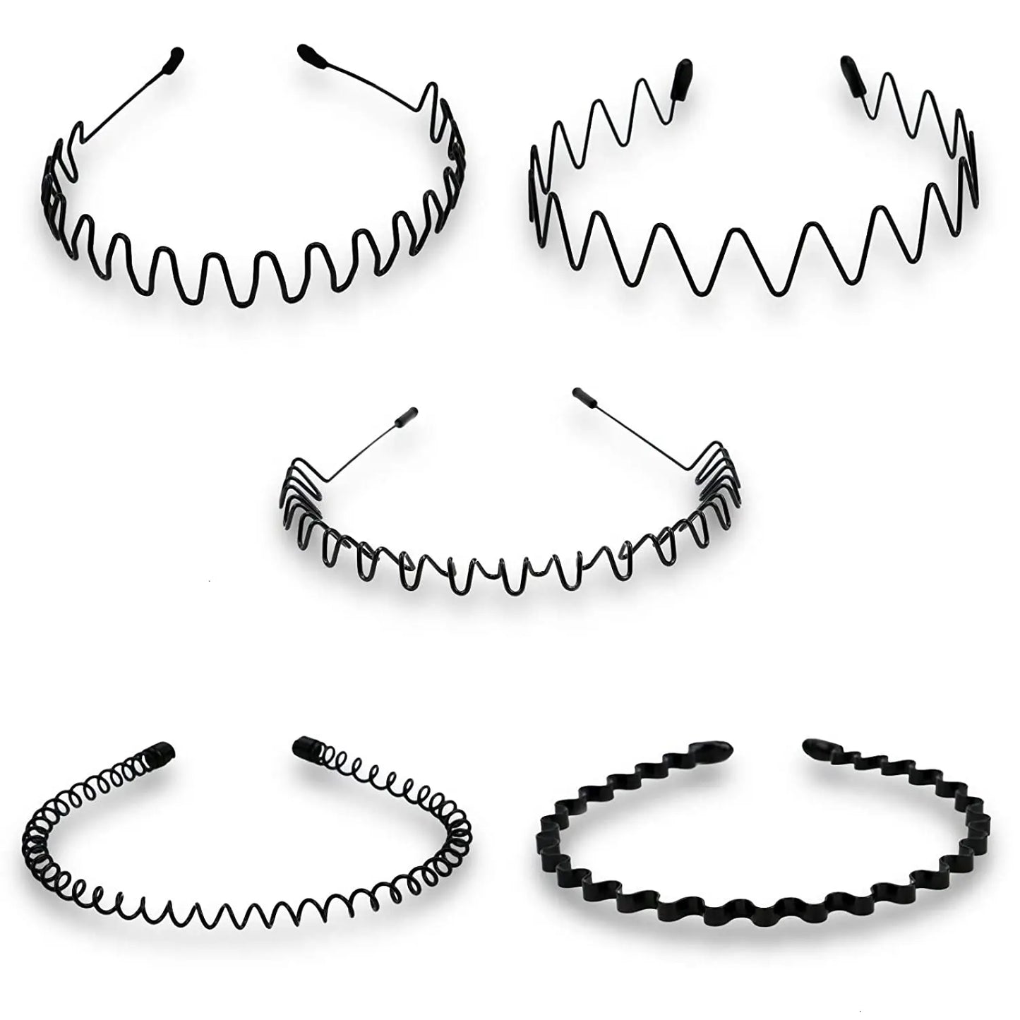 Diadema unisex de metal negro – Aro de pelo ondulado elástico antideslizante para hombres y mujeres | Accesorios para el cabello sencillos y a la moda