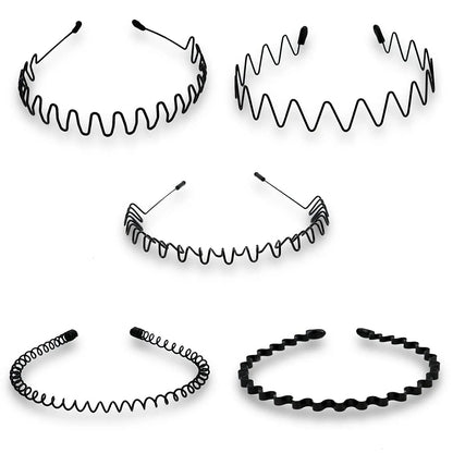 Diadema unisex de metal negro – Aro de pelo ondulado elástico antideslizante para hombres y mujeres | Accesorios para el cabello sencillos y a la moda