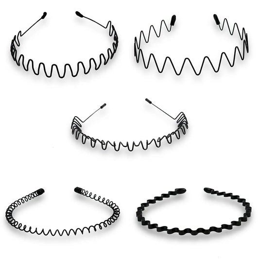 Diadema unisex de metal negro – Aro de pelo ondulado elástico antideslizante para hombres y mujeres | Accesorios para el cabello sencillos y a la moda