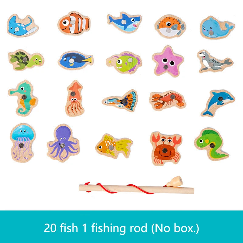 Jouet de Pêche Magnétique en Bois – Jeu d'Apprentissage Montessori sur la Vie Marine, Activité de Pêche Éducative Précoce pour Bébé, Jouet de Développement Cognitif Interactif Parent-Enfant pour Enfants