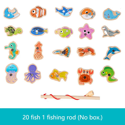 Jouet de Pêche Magnétique en Bois – Jeu d'Apprentissage Montessori sur la Vie Marine, Activité de Pêche Éducative Précoce pour Bébé, Jouet de Développement Cognitif Interactif Parent-Enfant pour Enfants