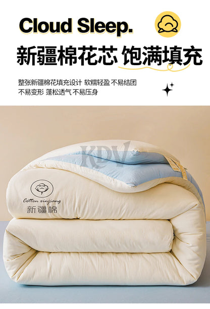 100% Cotton Filled Comforter – Soft Lightweight Warm Winter Quilt for Autumn & Cold Weather Bedding