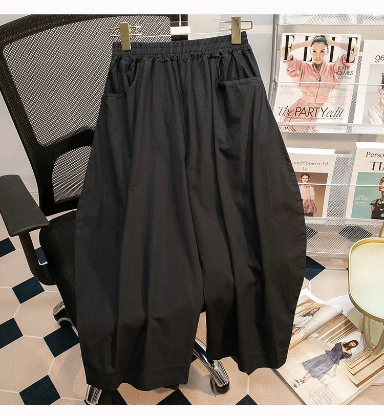 Pantalones sueltos de pierna ancha de talle alto cómodos e informales para mujer de talla grande, estilo retro japonés, pantalones de farol