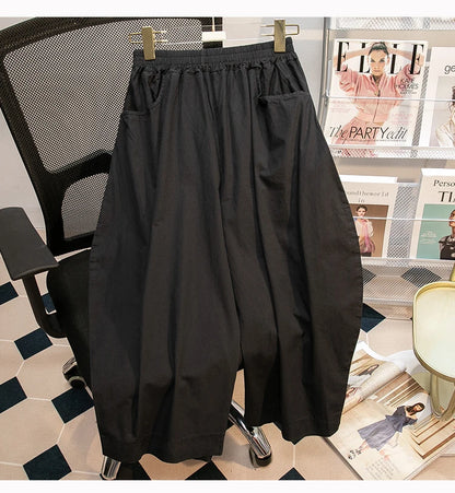 Pantalones sueltos de pierna ancha de talle alto cómodos e informales para mujer de talla grande, estilo retro japonés, pantalones de farol