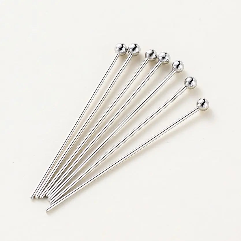 100-Piece 14K & 18K Gold Plated Brass Head Pins Set (16–50mm) – Ball, Flat & Eye Pins for DIY Jewelry Making & Crafts