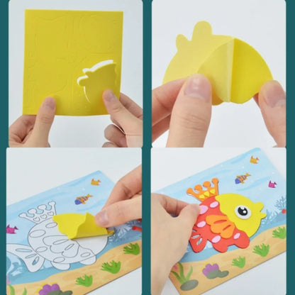 Lot de 10 puzzles autocollants 3D en mousse EVA – Kit de loisirs créatifs sur le thème des animaux de dessin animé pour l'apprentissage et le jeu créatif des enfants