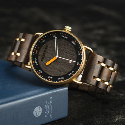 BOBO BIRD Men’s Wooden Quartz Watch – Casual Natural Wood Wristwatch, Unique Fashion Accessory & Gift for Him