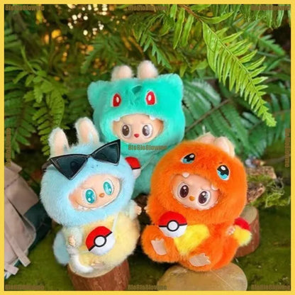 Kawaii Labubu Cartoon Plush Doll Clothes Set – Psyduck, Slowpoke & Charmander Outfit with Backpack, Fashion Mini Doll Accessories