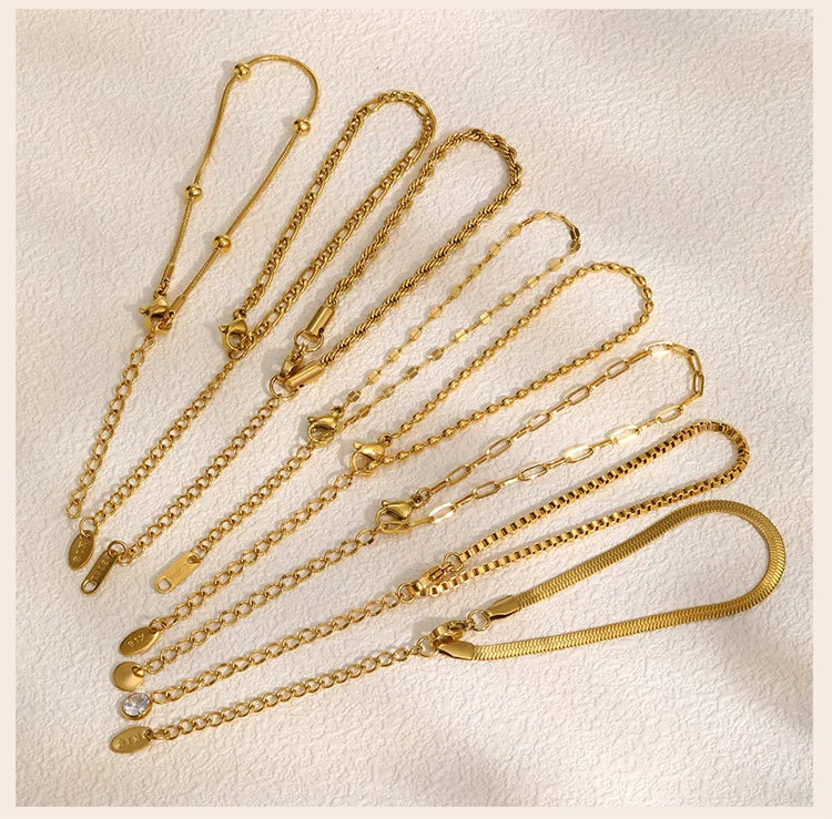 Non-Tarnish Stainless Steel Herringbone Bracelet – Gold Plated Waterproof Stackable Chain Bracelet for Women | Fashion Jewelry Gift
