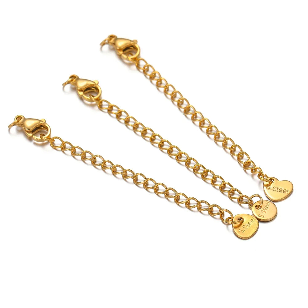10-Piece Stainless Steel Lobster Clasps with 5cm Extension Chains – Jewelry Connectors for DIY Bracelets & Necklaces