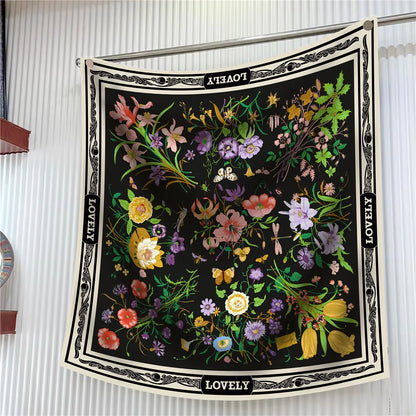 Foulard carré en soie 90 cm pour femme, motif floral, sergé de luxe, bandana, châle, hijab, cache-col, écharpe de tête