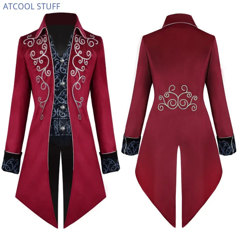 Men’s Steampunk Medieval Frock Coat – Renaissance Vintage Gothic Tailcoat Jacket, Victorian Court Coat for Cosplay & Costume Parties