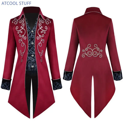 Men’s Steampunk Medieval Frock Coat – Renaissance Vintage Gothic Tailcoat Jacket, Victorian Court Coat for Cosplay & Costume Parties