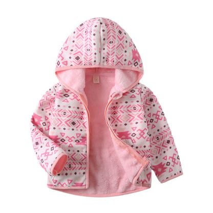 Kids Cartoon Print Fleece Jacket, Long Sleeve Warm Coat for Baby Boys and Girls, Soft Autumn Winter Outerwear for Children