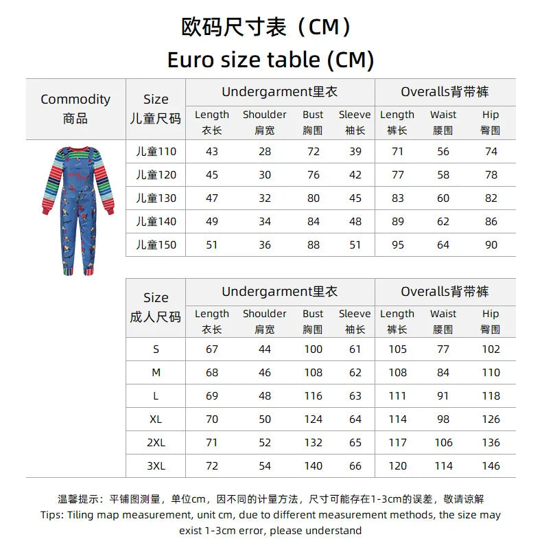 Chucky Inspired Cosplay Costume – Men & Women Horror Film Outfit Set (Shirt & Pants) for Halloween, Carnival & Party Roleplay