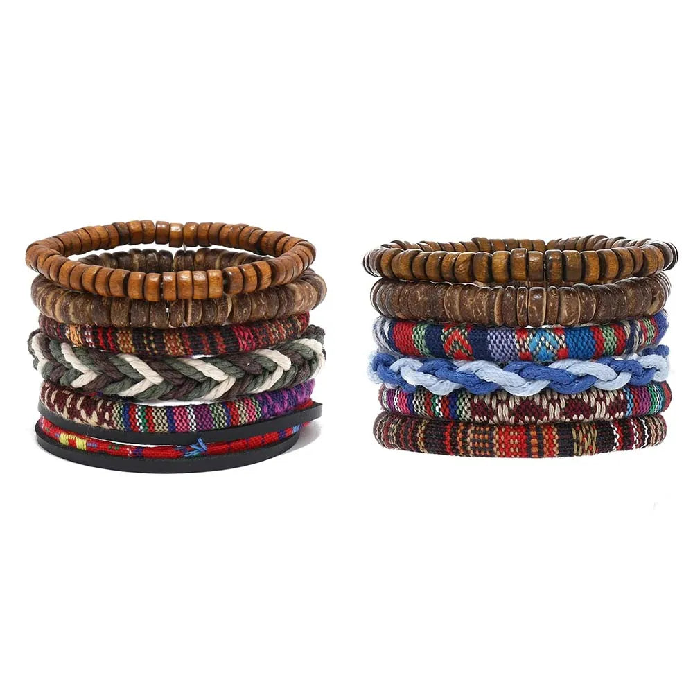 Bohemian Leather Bracelet for Men – Hand-Woven Wooden Bead Charm Bracelet | Vintage Fashion Jewelry Gift for Him