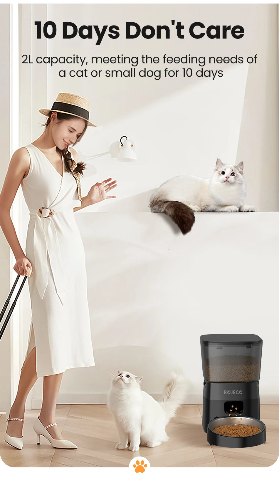 ROJECO Comedero Automático para Mascotas – Dispensador Inteligente de Comida Seca con Control por Botones para Perros y Gatos