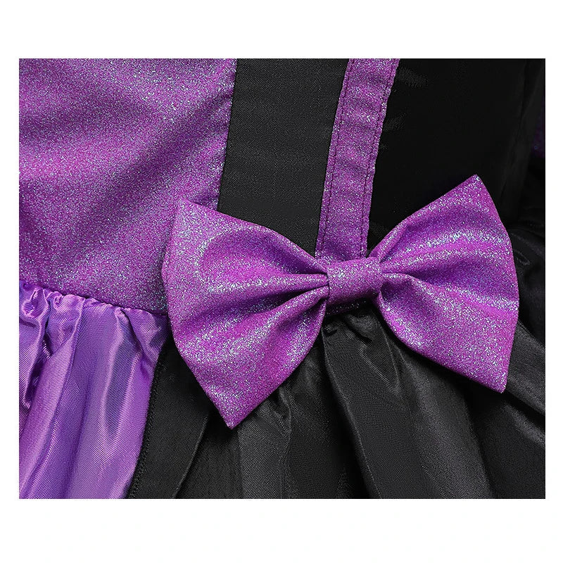 Girls Pumpkin Halloween Costume Dress – Fancy Bat Print Witch Princess Ball Gown for Cosplay, Festival & Party