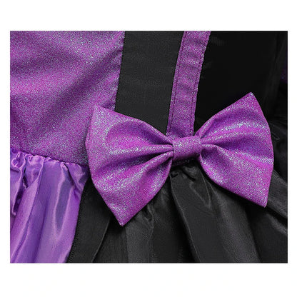 Girls Pumpkin Halloween Costume Dress – Fancy Bat Print Witch Princess Ball Gown for Cosplay, Festival & Party