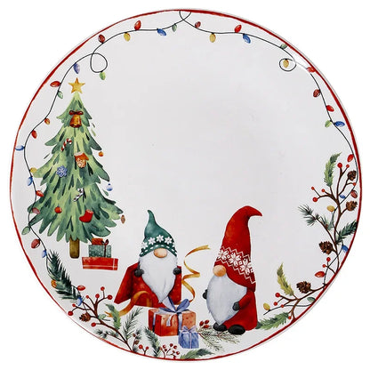 Christmas Ceramic Dinner Plate Set – Round Underglaze Flat Plates for Dim Sum, Sushi, Dining & Decorative Tableware
