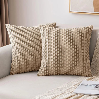 Funda de almohada a rayas verdes de pana - Funda de cojín decorativa rústica bohemia de 20x20 pulgadas para sofá y sala de estar