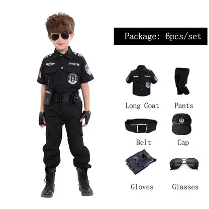 Halloween Children Policeman Cosplay Costume – Kids Police Officer Uniform Set for Boys & Girls, Party Dress-Up & Role Play Outfit